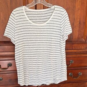 Eileen Fisher Gray and Black Striped Short Sleeve Tee